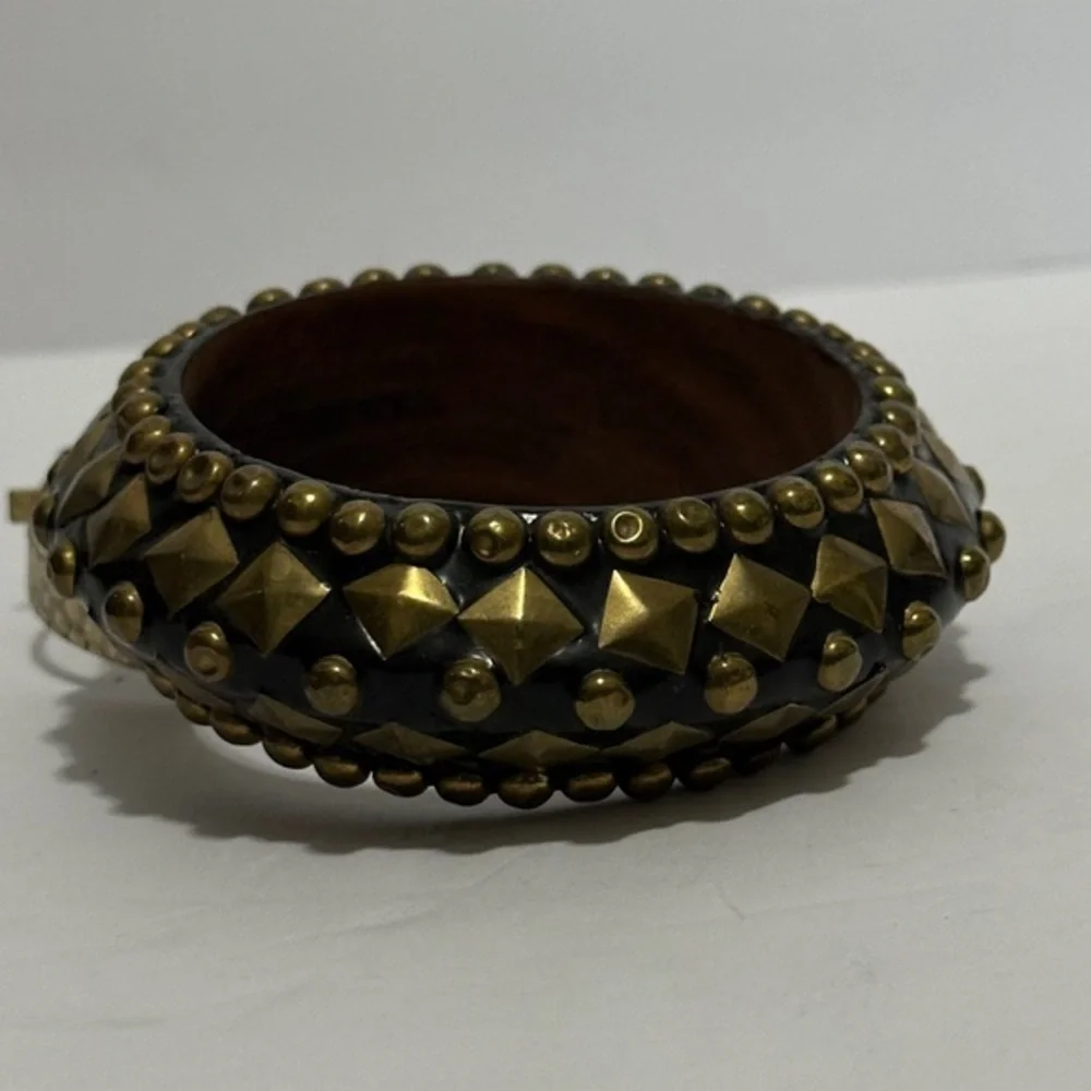 Artisan Studded Black and Gold wooden Bangle from Etsy - Picture 1 of 5